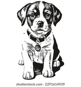 Funny cartoon puppy, line art illustration ink sketch puppies
