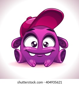 Funny cartoon purple alien monster character, kids vector illustration, isolated on white