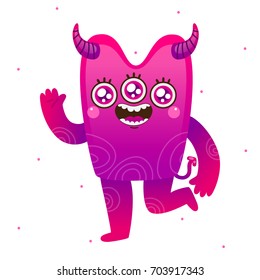 Funny cartoon purple monster, isolated in background, children's illustration for Halloween or birthday, design, vector.