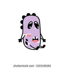Funny cartoon purple monster sitting confused. A fictional character for children. Cute alien icon in doodle style. Sad mascot for the brand. A cool print for children's products.