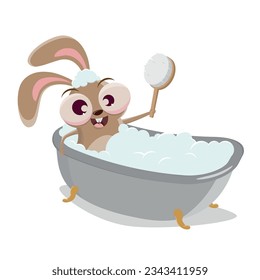 funny cartoon rabbit in the bathtub