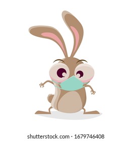 funny cartoon rabbit with breathing mask