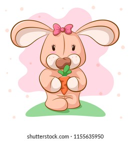 Funny cartoon rabbit with carrot. Vector eps 10