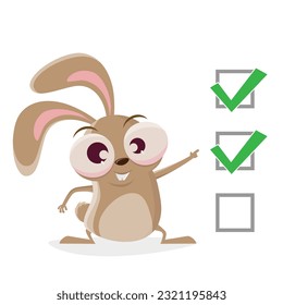 funny cartoon rabbit with check marks