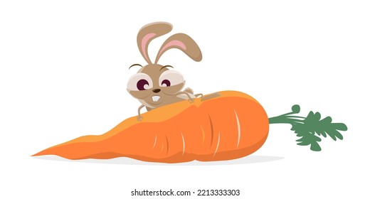 funny cartoon rabbit climbing a giant carrot