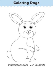 Funny cartoon rabbit. Coloring pages. Vector illustration