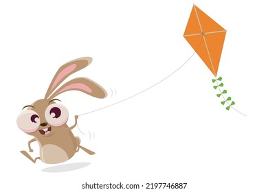 funny cartoon rabbit flying a kite