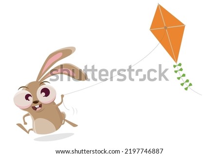 funny cartoon rabbit flying a kite