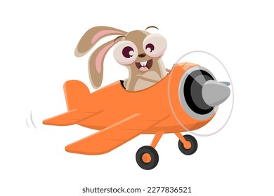 funny cartoon rabbit is flying a plane