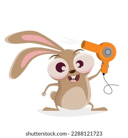 funny cartoon rabbit with a hairdryer