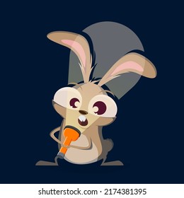 funny cartoon rabbit holding flashlight in his face an telling a creepy story