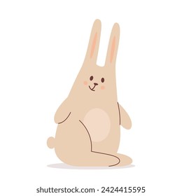 Funny cartoon rabbit isolated on a white background. Simple nice animal. Cute toy bunny for kids.