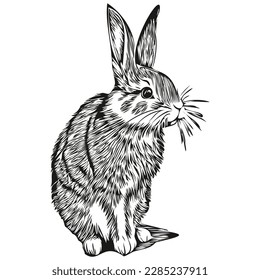 Funny cartoon Rabbit, line art illustration ink sketch hare
