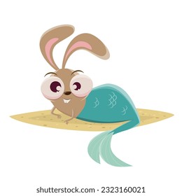 funny cartoon rabbit as a mermaid