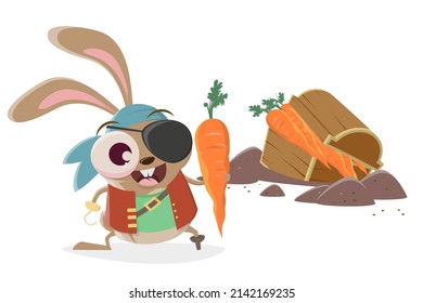 funny cartoon rabbit as a pirate finding carrots