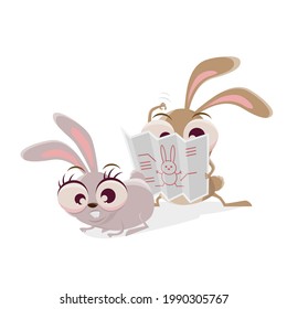 funny cartoon rabbit reading a manual
