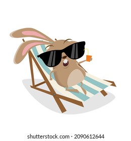 funny cartoon rabbit relaxing on sunbed