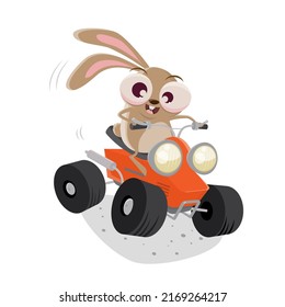 Funny Cartoon Rabbit Riding An Atv
