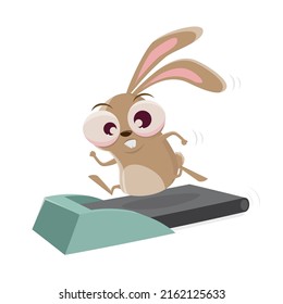 Funny Cartoon Rabbit Running On A Treadmill