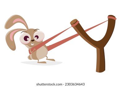 funny cartoon rabbit in a slingshot svg