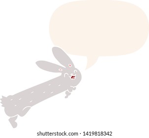 funny cartoon rabbit with speech bubble in retro style