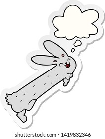 conejo de caricatura divertido con burbuja de pensamiento como pegatina impresa