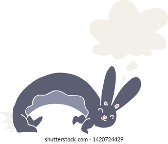 funny cartoon rabbit with thought bubble in retro style