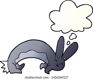 conejo de dibujos animados divertidos con burbuja de pensamiento en un estilo de gradiente suave