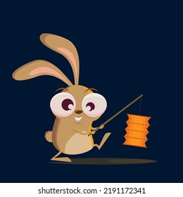 funny cartoon rabbit walking with a lantern