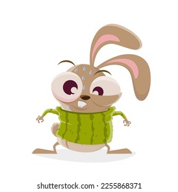 funny cartoon rabbit in a warm and scratchy wool sweater