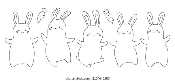 Funny Cartoon Rabbits Carrots Easter Coloring Stock Vector (Royalty