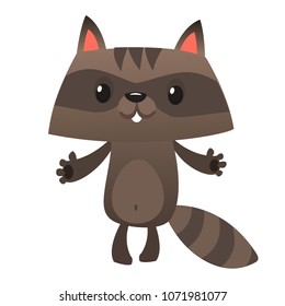 Funny cartoon raccoon. Vector illustration of small raccoon character isolated