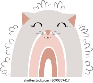 Gracioso gatito arcoiris de dibujos animados. Decoración para tejidos para bebés, ducha y cuarto de bebé