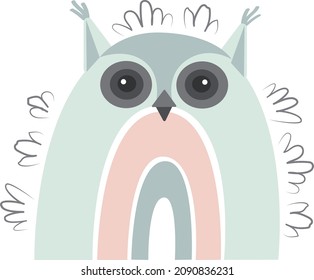 Funny cartoon rainbow owl. Decor for baby textiles, shower and baby room
