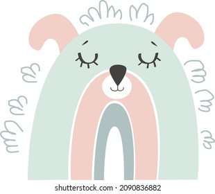 Funny cartoon rainbow puppy. Decor for baby textiles, shower and baby room