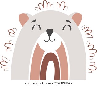 Gracioso oso de peluche de caricatura arco iris. Decoración para tejidos para bebés, ducha y cuarto de bebé
