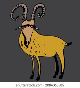 Funny cartoon ram, hand drawn illustration