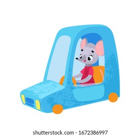 Funny cartoon rat in car. Vector illustration for t-shirt prints, children books, greeting cards, posters, stickers or decor