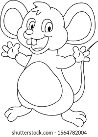 Funny cartoon rat or mouse. Coloring book for kids. Digital illustration