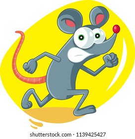 Funny Cartoon Rat Running Scared. Terrified mouse character getting away from pest control services
