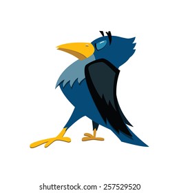 Funny cartoon raven isolated on white. Vector illustration. 