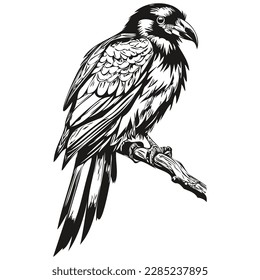 Funny cartoon Raven, line art illustration ink sketch corbie
