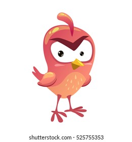 Funny cartoon red angry bird icon. Isolated on white. Vector illustration.