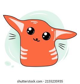 Funny cartoon red cat. Cute abstract animal. Bright flat vector drawing of a wonderful cat. Doodle art. Mascot icon. Isolated illustration.