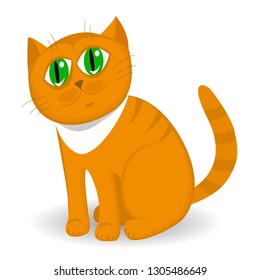Funny cartoon red cat in flat style on white background
