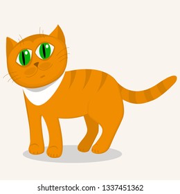 Funny cartoon red cat on a white background. Vector image