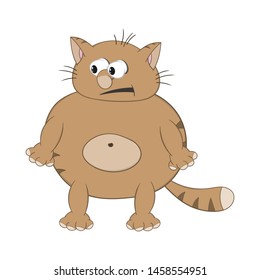 Funny cartoon red cat stands and looks wary.