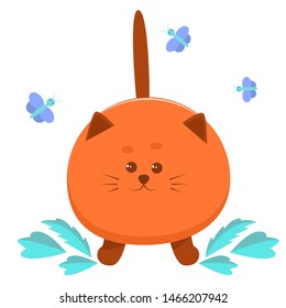 Funny cartoon red cat vector isolated image in flat style on white