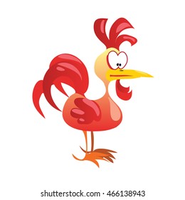 Funny cartoon red cock (rooster) - symbol of New Year 2017 - isolated on white background. Vector illustration.