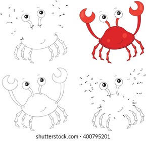 Funny cartoon red crab. Coloring book and dot to dot educational game for kids
